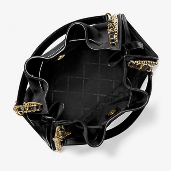 Michael Kors Mina Large Suede Chain Belted Logo Shoulder Bag Black NWT - Picture 3 of 4